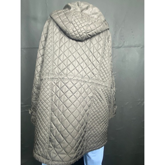 Quilted Hooded Parka Coat Women's Gray Full Zip Pockets Winter covington - Picture 2 of 5